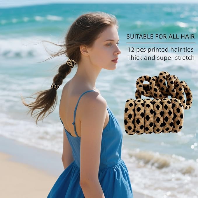 Large Stretch Thick Hair Ties for All Hair Types Seamless Hair Ponies Elastics Ponytail Holders Hair Scrunchies for Thick Hair Hair Accessories Women Girls 12-Pack
