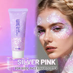 DAGEDA Silver Pink Body Glitter Gel, Holographic Face Glitter Rave Party Accessories, Chunky Glitters for Hair Eyes Nails, Cosmetic Laser Powder Festival Sequins Paint Makeup