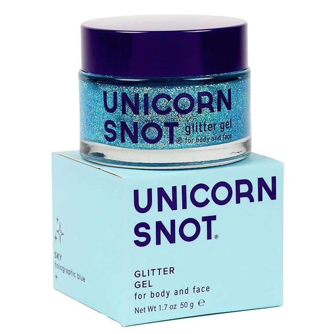 Unicorn Snot Face & Body Glitter Gel - Cosmetic-Grade Holographic Glitter - Stocking Stuffers for Women, Gifts for Teen Girls - Safe for Face, Easy Application & Removal - Blue Glitter, 1.7oz (Sky)