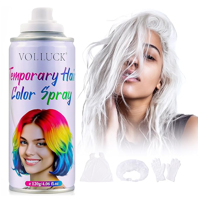 White Hair Spray Color Temporary, Hair Color Spray 1-Day Hair Dye Colored for Kids Women Men, Hair Wax Color Washable, Hair Paint Halloween Fast-Drying 4.06 Fl Oz
