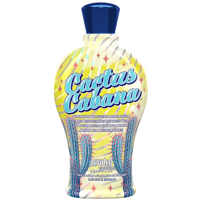 Devoted Creations Cactus Cabana Indoor/Outdoor Complexion Boosting Agave Electrolyte Rich Cactus Water DHA Bronzing Fusion 12.25oz Dark Tanning Lotion