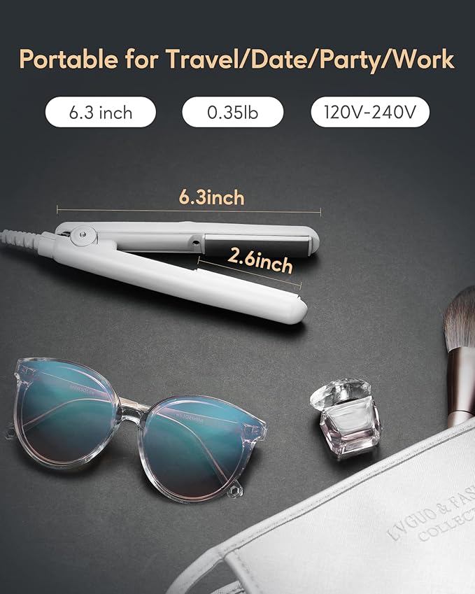 Wavytalk 0.7 Inch Ceramic Mini Hair Straightener - Small Flat Irons for Short Hair, Curls Bangs, Travel Friendly (White)