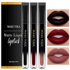 MAKI YIKA 3Pcs Matte Liquid Lipstick Makeup Set, Black Dark Red Nude Lipstick Long Lasting Smudge Proof Transfer Proof Lip Makeup |Black/DarkRed/Nude