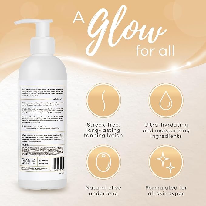 Dark Self Tanning Lotion for Face & Body - Hydrating Sunless Tanner for a Natural, Streak-Free Olive with Vitamin E, C & Aloe - Fast-Drying Dark Self Tanner for Sensitive, Fair & Pale Skin - 8 fl oz