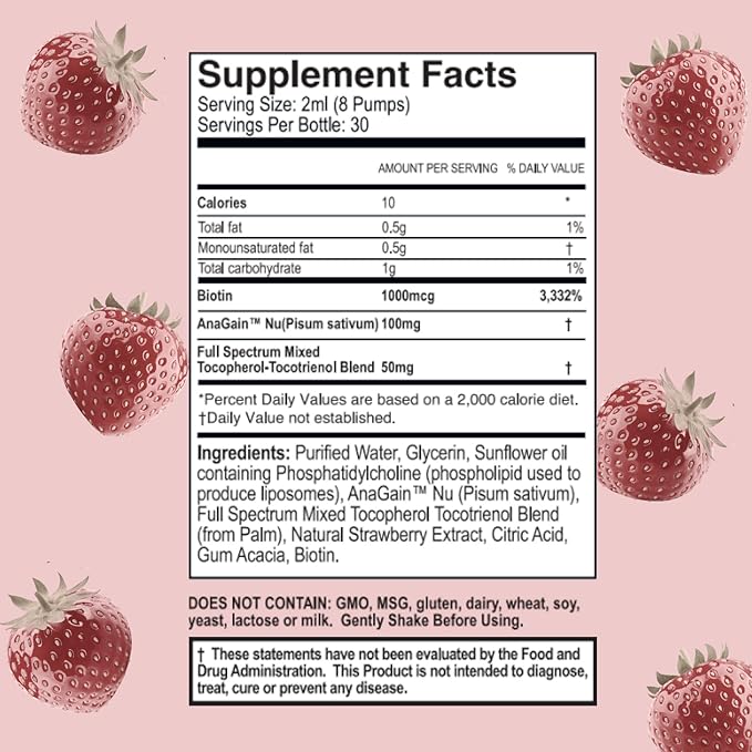 Purality Health Liposomal Hair Renewal, AnaGain Nu & Biotin, Supports Thicker, Fuller Hair, May Reduce Shedding & Promote Regrowth, Highly Absorbable Liquid Formula, Strawberry Flavor, 30 Servings