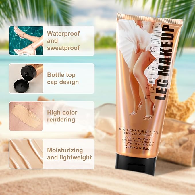 Boobeen Waterproof Leg Makeup Cream, No Transfer Body Concealer, 24-Hour Long-Lasting and Easy to Apply, Smooth & Light Effect for All Skin Tones