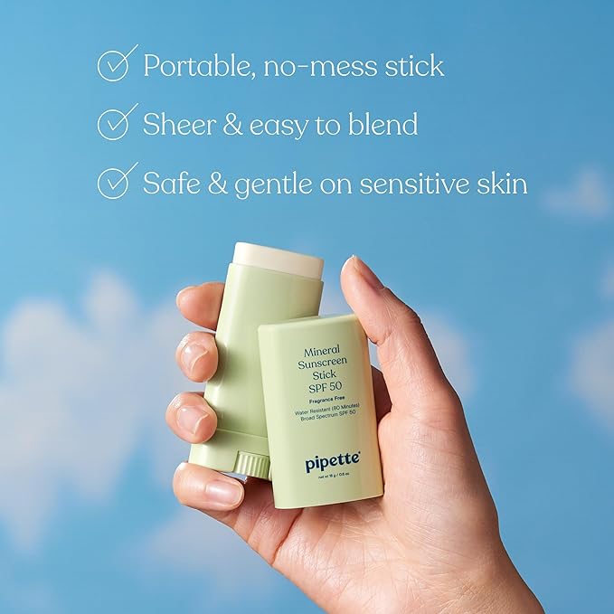Pipette Baby Mineral Sunscreen Stick SPF 50, 0.6 oz, Water-resistant Non-nano Zinc Oxide Mineral Sunscreen, UVB/UVA Sunblock for Kids & Sensitive Skin, Travel Size Sun Protection