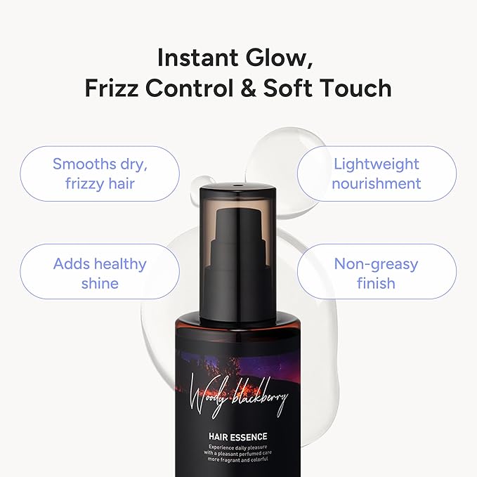 2-in-1 Korean Hair Perfume Oil & Serum with Moroccan Argan Oil & 12 Amino Acids for Dry, Damaged, Glass Hair Shine & Frizz-Control – Paraben & Alcohol-Free – Woody Blackberry – 100ml / 3.38 fl oz