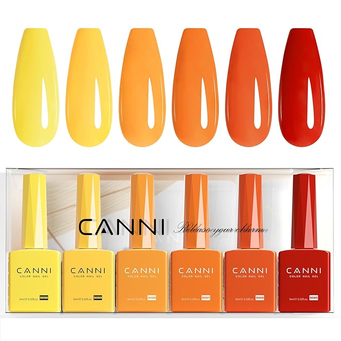 CANNI 6Pcs 9ml Yellow Orange Fall Gel Nail Polish Set- Orange Red Yellow Fall Colors Gel Polish Kit DIY at Home Salon Christmas New Year's Gifts for Girls