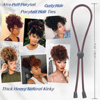 6pcs Brown Adjustable Hair Ties - Long, Extra Length Scrunchies for Thick Hair, Afro Puffs & Ponytails - One Handed Use