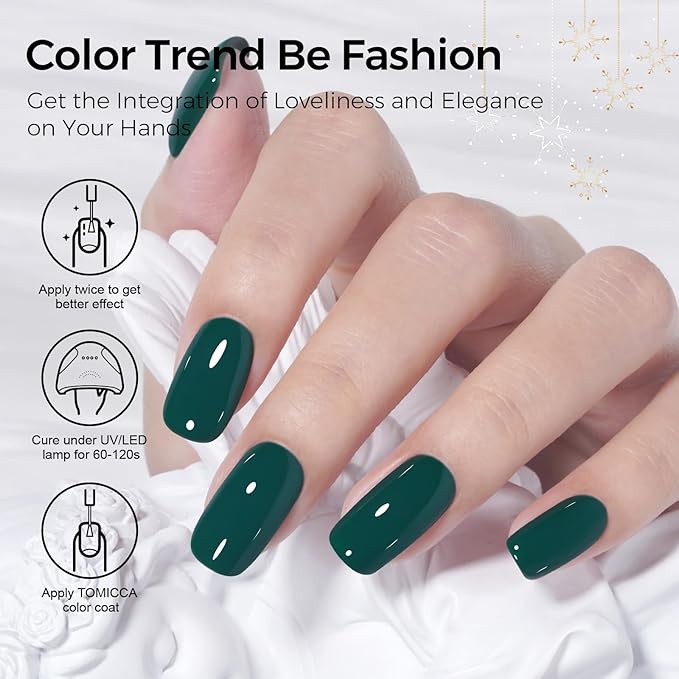 TOMICCA Green Gel Nail Polish, 15ml Christmas Green Gel Polish,Soak Off UV LED for Cure，Color Long Lasting High Saturation and Glossy Nail Art Manicure Salon Women Gifts For Christmas