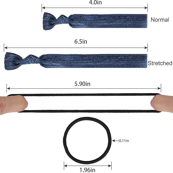 79Style Fabric Hair Ties Set: 60 Pieces - Elastic Ribbon Knotted Ponytail Holders, No Damage Cloth Flat Bands for Women and Girls (40 Ribbon Ties + 20 Black Ties)