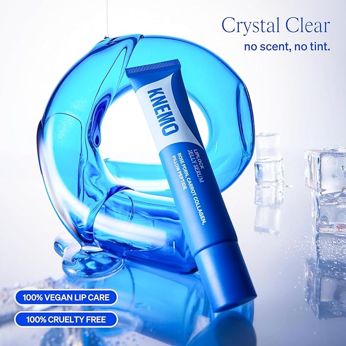 LipLock Jelly Serum for Dry Lips, Long-Lasting, Hydrating, Plumping, Glossy Mask with Rose PDRN, Carrot Collagen, Pillow Peptide, Moisturizing Tinted Lip Balm. (Crystal Clear)