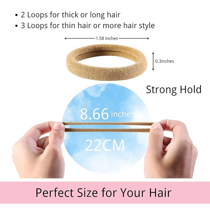 LuSeren 120 Pcs No Damage Hair Ties for Thick Hair, Large Soft Seamless Nylon Hair Elastics for Women, Ponytail Holders, Hair Accessories – Light Brown