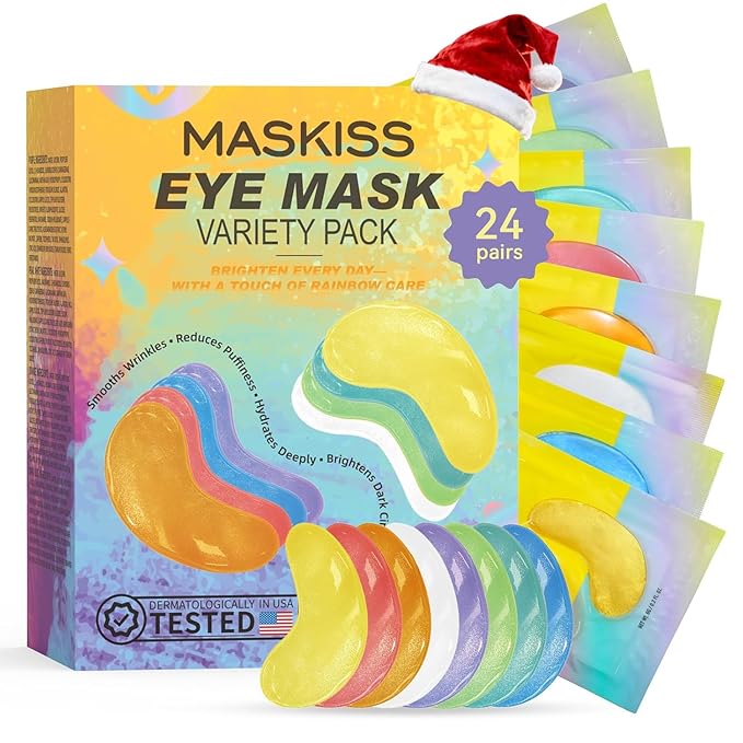 Under Eye Patches Variety Pack (24 Pairs), Stocking Stuffers for Women, Eye Masks for Dark Circles Puffy Eyes With 8 Colors (3 Pairs/Color), Vegan Skin Care Gifts for Teen Girls