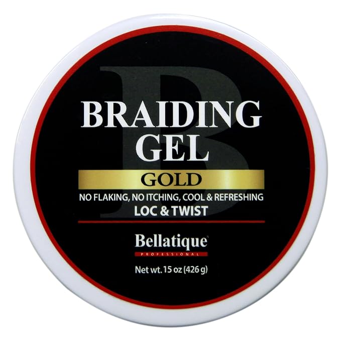 GOLD Braiding Gel Maximum Hold for LOC & Twist - No Flaking, No Whitening, Fast Drying, High Shine, Cool & Refreshing, Long Lasting Hold (15 oz)