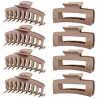 TOCESS Hair Claw Clips for Women - Large 8PK Neutral Matte Jumbo Square Hair Clips for Thick, Thin, Long, Short, Curly Hair Girls, Big Jaw Clip Set for Daily Use(Camel Khaki)