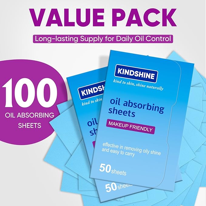 KINESHINE 100P High-Performance Oil Absorbing Sheets for Face - Makeup Friendly Blotting Papers for Oily Skin - Oil Blotting Sheets for Face, Portable Oil Wipes