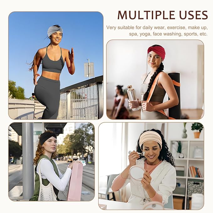 12 Pcs Stretchy Sport Headbands for Women,Absorbed Sport Headband Soft Twist Knotted Headbands for Yoga, Workout Daily Life