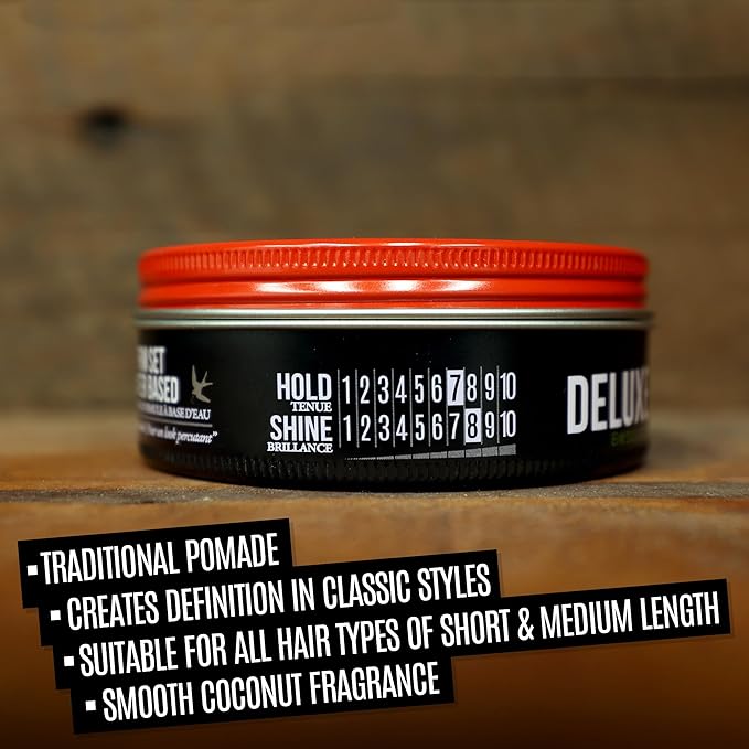 Uppercut Deluxe Barbers Collection Deluxe Pomade, 10.5 oz / 300g - Strong Hold, High Shine Hair Pomade – Water-Based, Easy Washout – Classic Barber Styling for Slick Backs, Side Parts & Pompadours