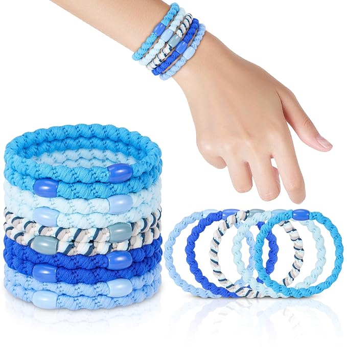 Hair Ties No Damage - 10PCS Ponytail Holders - Elastic Hair Ties for Thick Hair - Braided Hair Bands for Women Girls's Hair (21.Blue Sky2)