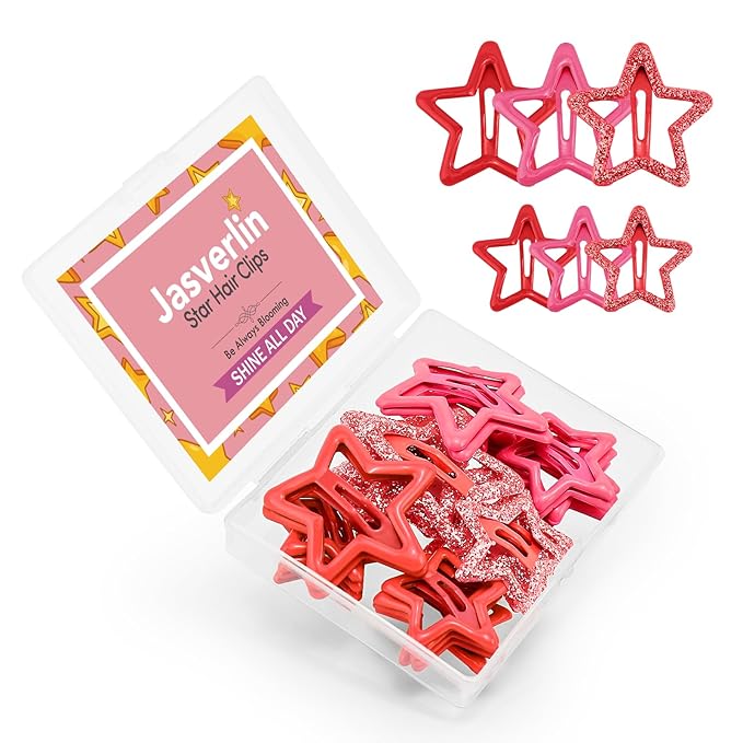 36 Pcs Red Star Hair Clips Accessories for Women Girls, Y2k Kawaii Thin Thick Cute Colorful Metal Snap Barrettes for Rave Glitter Hairclips Mixed Sizes