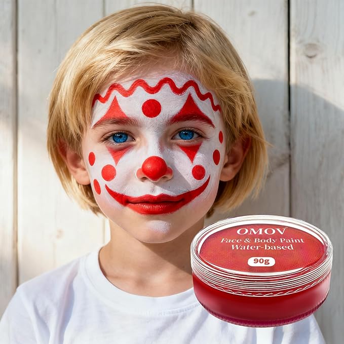 Red Face Paint 90g (3.17 oz) Non-Toxic, Water Activated Face Painting Kit for Kids Adults,SFX Makeup Large Capacity Facepaint Palette for Halloween, Cosplay,Theater Party,Skull Clown Special Effects