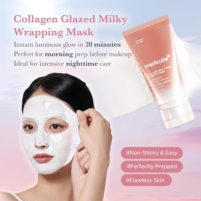 medicube Wrapping Mask Collagen Glazed Milky Glow Daytime Peel Off Mask | Quick and Easy Care with Glutathione, Niacinamide for Plumped, Hydrated & Smooth Skin | Korean Skin Care, 2.53 fl.oz