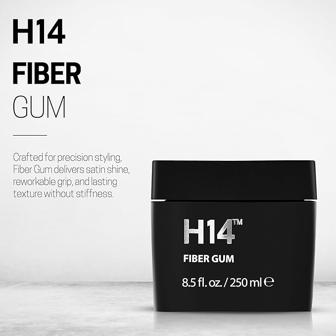 H14 Fiber Gum for Men 3.38 oz / 100 ml – Medium Hold Styling Cream with Beeswax & Corn Starch – Lightweight Hair Fiber for Volume, Texture & Satin Finish – Made in Europe