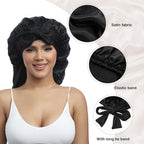 AWAYTR Long Satin Bonnet for Braids - Elastic Silk Hair Bonnets for Sleeping Night Cap Stretchy Tie Band for Women（Black）