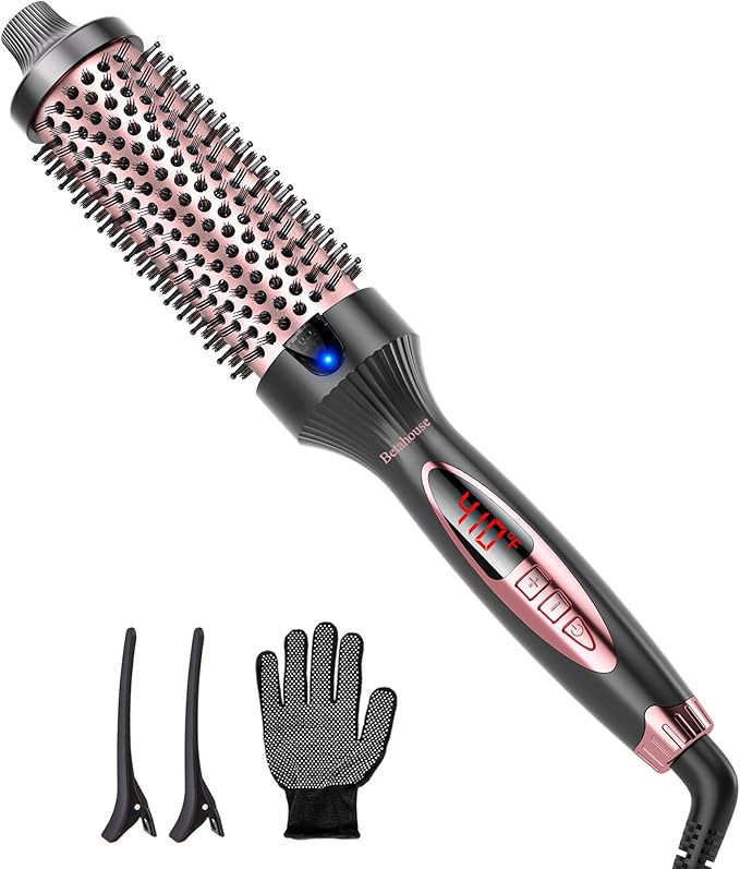 Betahouse Thermal Brush Curling Iron Brushes, 1.5 Inch Heated Round Styling for Blowout, Fast Heating Negative Ion Curling Brushes with 5 Temp Settings, Dual Voltage Hair Styling Tool
