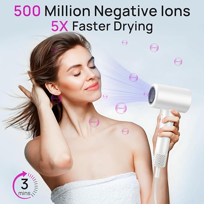 CONFU Hair Dryer, 110000 RPM Fast Drying Blow Dryer with Magnetic Diffuser and Concentrator, Professional Lightweight Ionic Hair Dryer for Women and Men