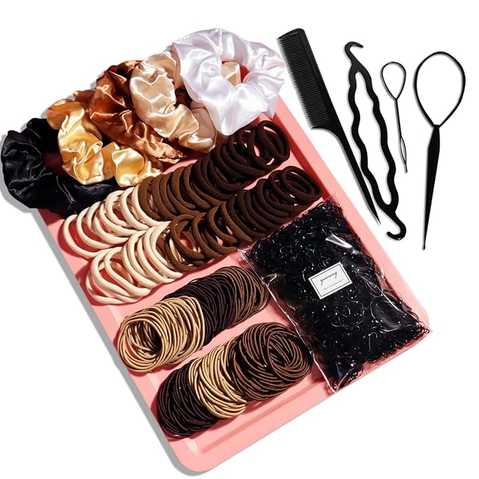 YANRONG 1159PCS Hair Accessories for Woman Set Seamless Ponytail Holders Variety Hair Scrunchies Hair Bands Scrunchy Hair Ties For Thick and Curly (Brown)