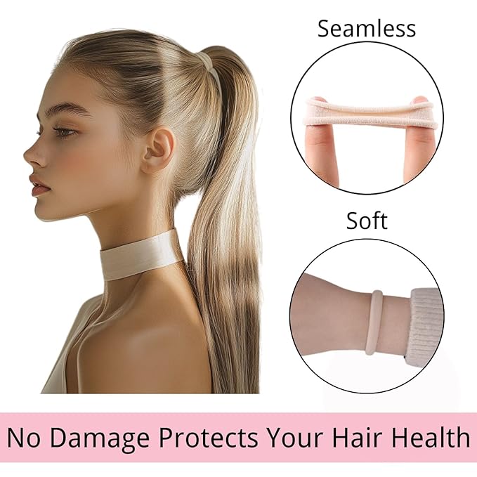 LuSeren 120 Pcs No Damage Hair Ties for Thick Hair, Large Soft Seamless Nylon Hair Elastics for Women, Ponytail Holders, Hair Accessories – Blonde