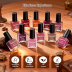 12Pcs Rose Nail Polish Set with Base and Top Coat Burgundy Dark Wine Cherry Red Hot Pink Fingernail Polish Kit Air Quick Dry Regular Finger Nail Polish Pack for Women Gift Holiday