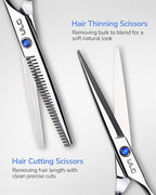 ULG Hair Cutting Scissors Thinning Shears Kit Professional Hairdressing Texturizing Salon Razor Edge Scissor Barber Kit1 Pro 6.5 inch Silver