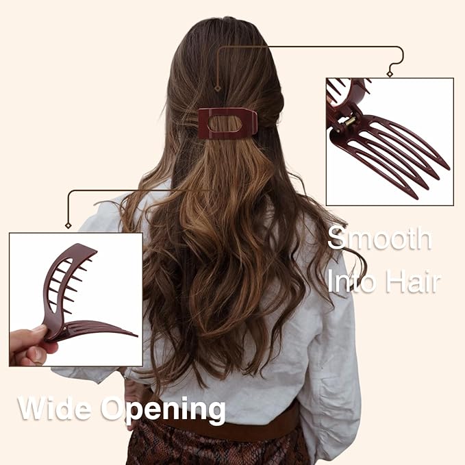 8 Pack Flat Hair Clips for Women – Large Glossy Neutral Rectangle No-Slip Claw Clips for Thick & Thin Hair, Strong Hold Square Hair Accessories for Work & Stylish Outfits