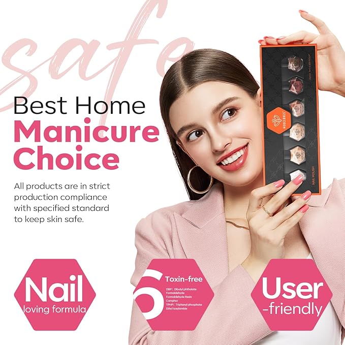 modelones Red Nail Polish Set 6 Colors, Brwon Nude Burgundy Gold Glitter New Year Quick Dry Sparkle Mini Manicure Kit DIY Nail Art Salon Home Gifts for Women Girls