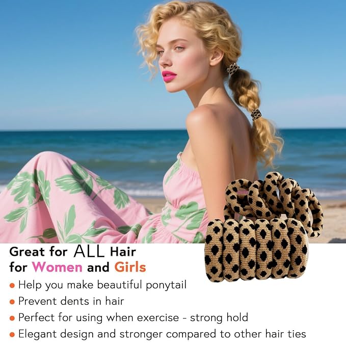 Large Stretch Thick Hair Ties for All Hair Types Seamless Hair Ponies Elastics Ponytail Holders Hair Scrunchies for Thick Hair Hair Accessories Women Girls 12-Pack