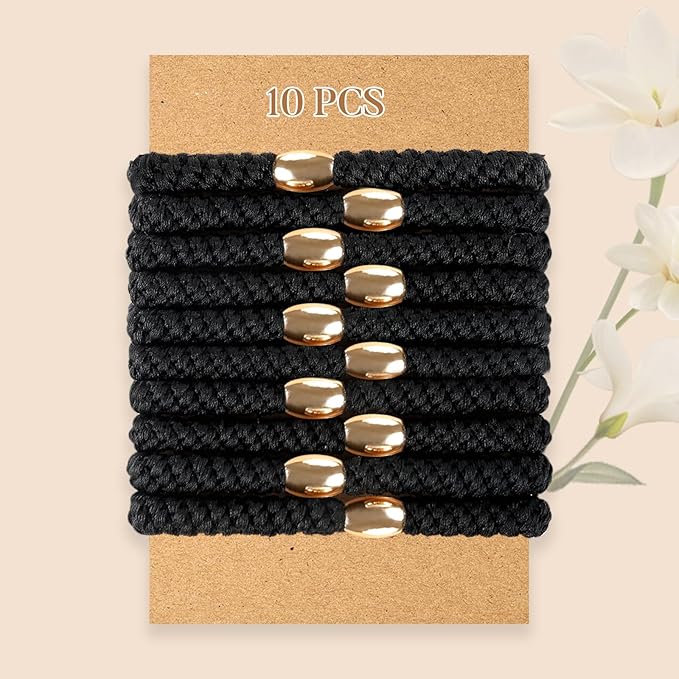 Hair Ties No Damage - 10PCS Ponytail Holders - Elastic Hair Ties for Thick Hair - Braided Hair Bands for Women Girls's Hair - Black