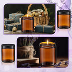 24 Pcs 8 oz Glass Jars with Lids, Clear Candle Jars with Black Lids Round Empty Candles Container Tins for Candle Making Storing Lotions Spice Powder Liquid Sample Makeup (Amber)