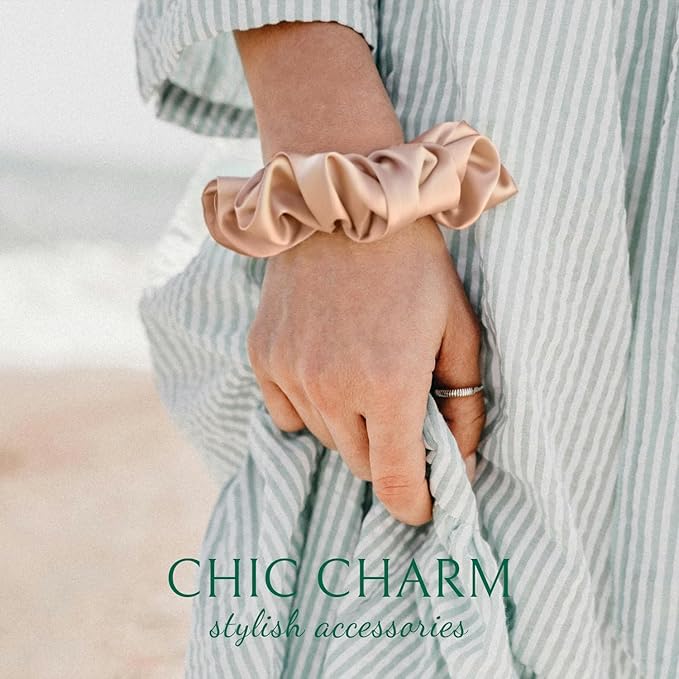 Joyhabit Silk Scrunchies for Women and Girls, Black, 5 Pieces, 4CM Hair-Friendly Cute & Durable Hair Ties for Women, Great for Bedtime and Everyday Style