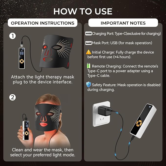 Red Light Therapy Mask for Face,USB C Rechargeable,Infrared Light Therapy Mask for Home Working Travel Yoga Sleep LED Silicone Mask