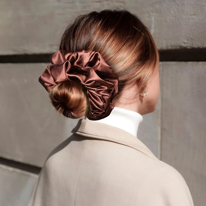 CEELGON Chocolate Big Satin Scrunchie6.5 Inches Jumbo Scrunchies Silky Hair Ties Oversized Ponytail Holderfor Thick Curly Hair Extra Large Hair Accessories for Women (Chocolate)