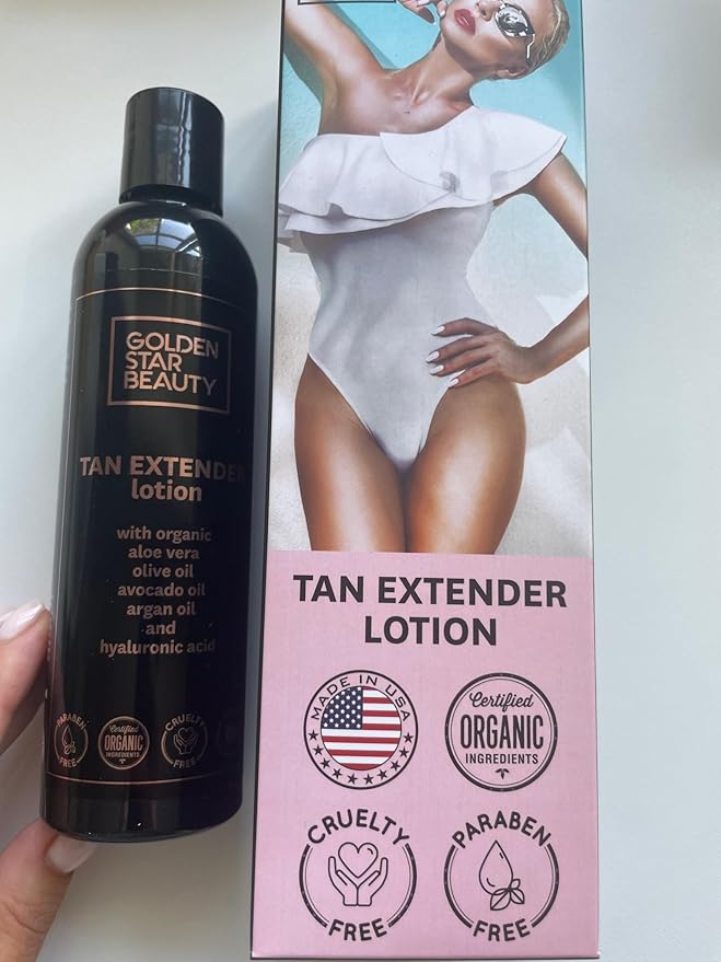Tan Extender Daily Moisturizer - Best After Tanning Lotion w/Organic Oils and Hyaluronic Acid to Extend Your Tan from Sunless Tanner, Spray Tan, Sun or Tanning Bed 8.0 fl.oz.- Booklet included