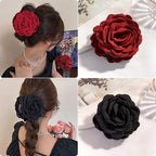 4pcs Handmade Fabric Rose Flower Hair Claw Clip for Women Girls, 3.94" Large Boho Hawaiian Floral Hairpins Barrettes for Thick Thin Hair Styling Accessories(Blue Wine Red)