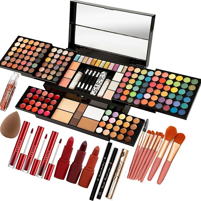 MISS ROSE M 187 Colors Professional Makeup Palette - All-in-One Kit With Eye Shadows, Lipsticks, Mascara, Foundations, Blushes, Brow Pencils, Nail File - Makeup Gift Set for Women and Girls