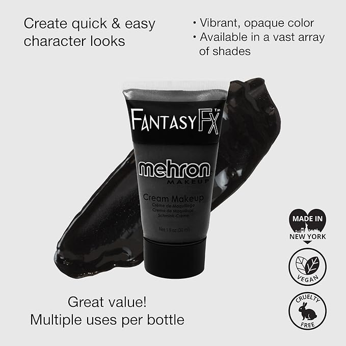 Mehron Makeup Fantasy FX Cream Makeup | Water Based | Halloween | Black Face & Body Paint For Adults 1 fl oz (30ml) (Black)