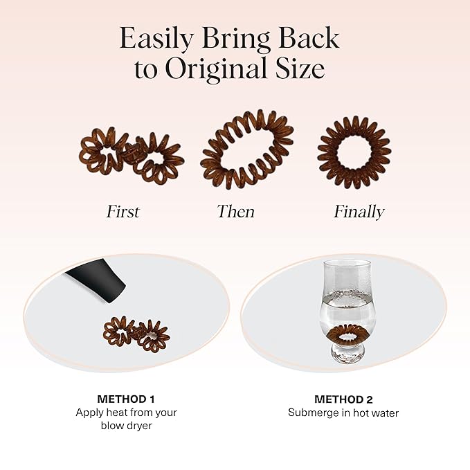 Kitsch Spiral Hair Ties for Women – Hair Ties No Damage, Ponytail Holders for Thick and Thin Hair – Creaseless and Dent-Free Coil, Phone Cord Style | Ideal Gifts for Women - 8pc Set, Brunette