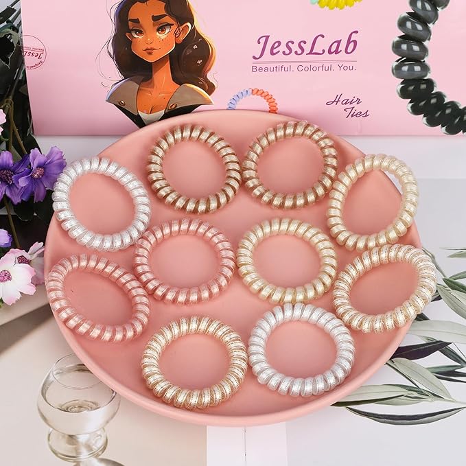 JessLab Spiral Hair Ties for Women, 10-Pack Traceless No-Damage Ponytail Holders, Coils Hair Bands for Girls, Assorted Colors